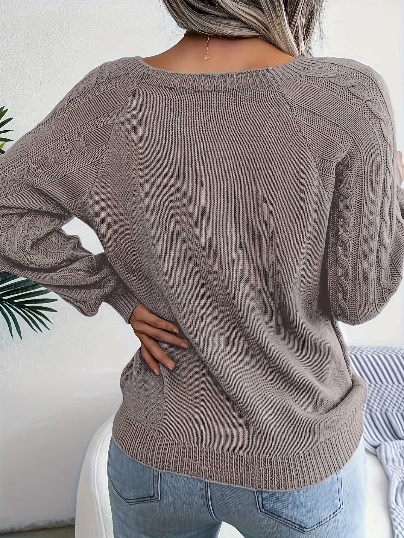 Movachic™ - Pull en Tricot Torsadé de Couleur Unie et Décontracté à Manches Longues