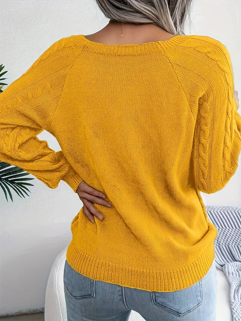 Movachic™ - Pull en Tricot Torsadé de Couleur Unie et Décontracté à Manches Longues