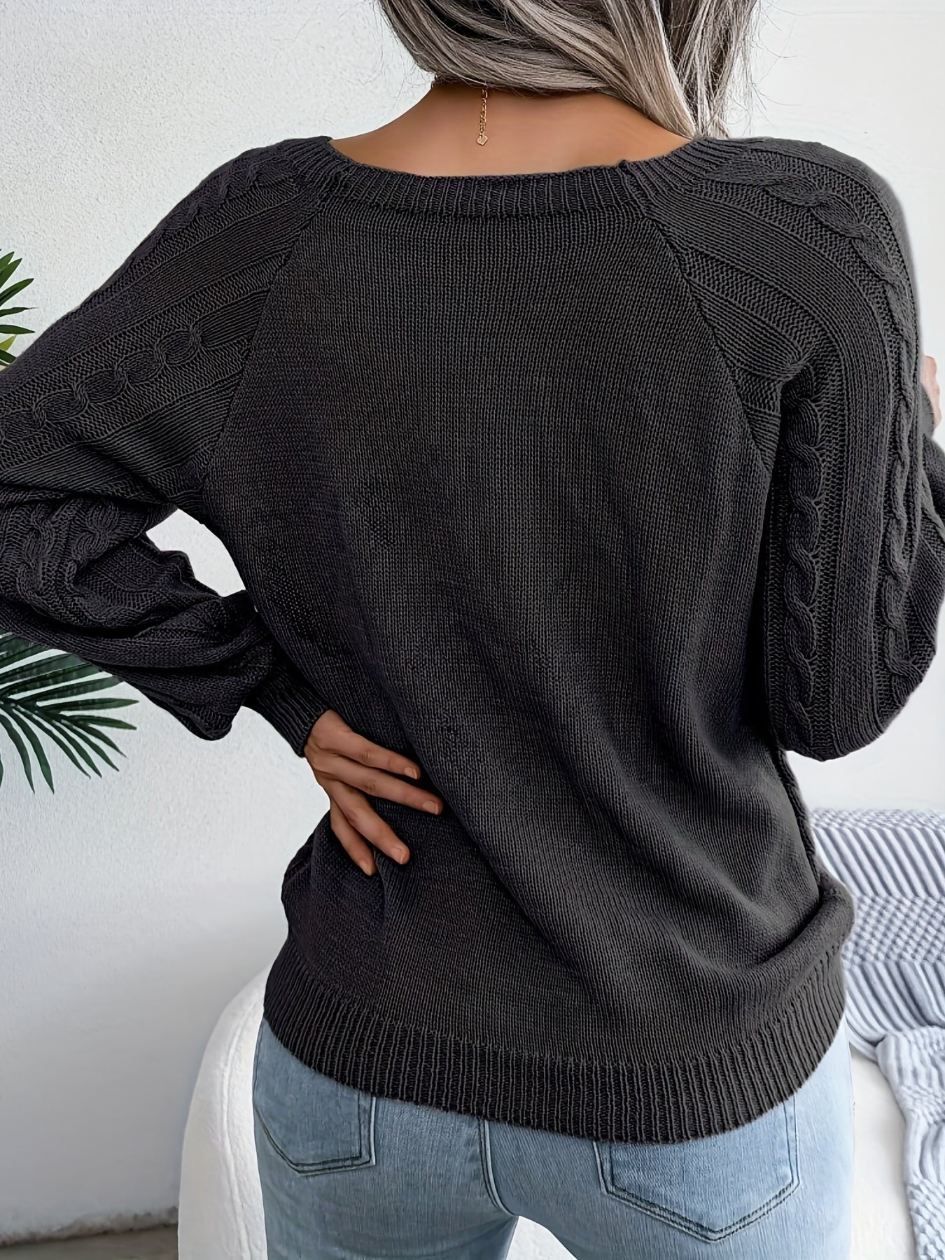 Movachic™ - Pull en Tricot Torsadé de Couleur Unie et Décontracté à Manches Longues