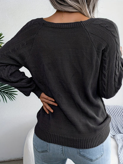 Movachic™ - Pull en Tricot Torsadé de Couleur Unie et Décontracté à Manches Longues