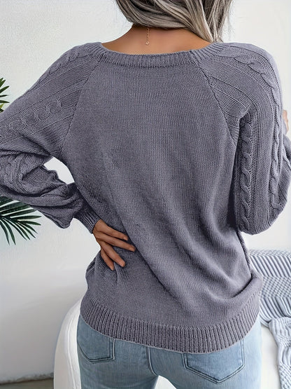 Movachic™ - Pull en Tricot Torsadé de Couleur Unie et Décontracté à Manches Longues